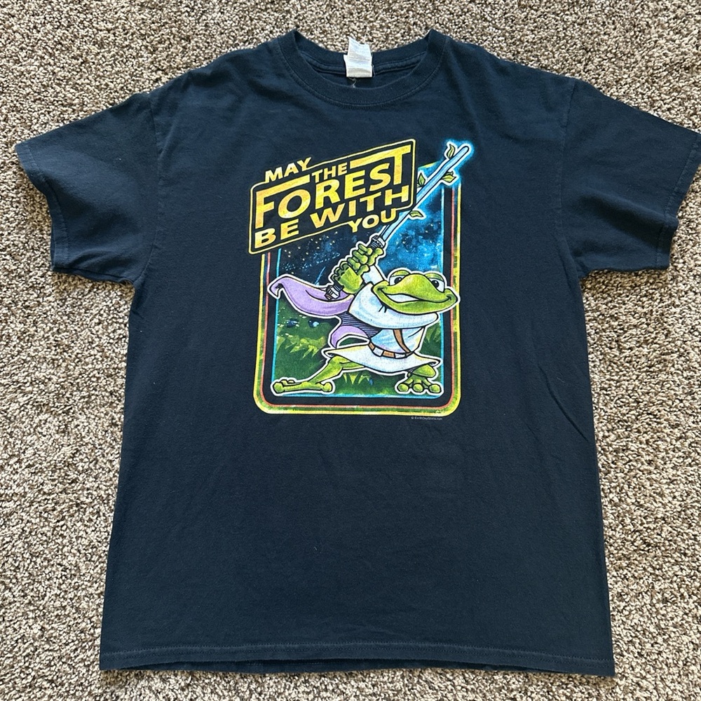 Black Graphic T-Shirt with Frog Star Wars Design